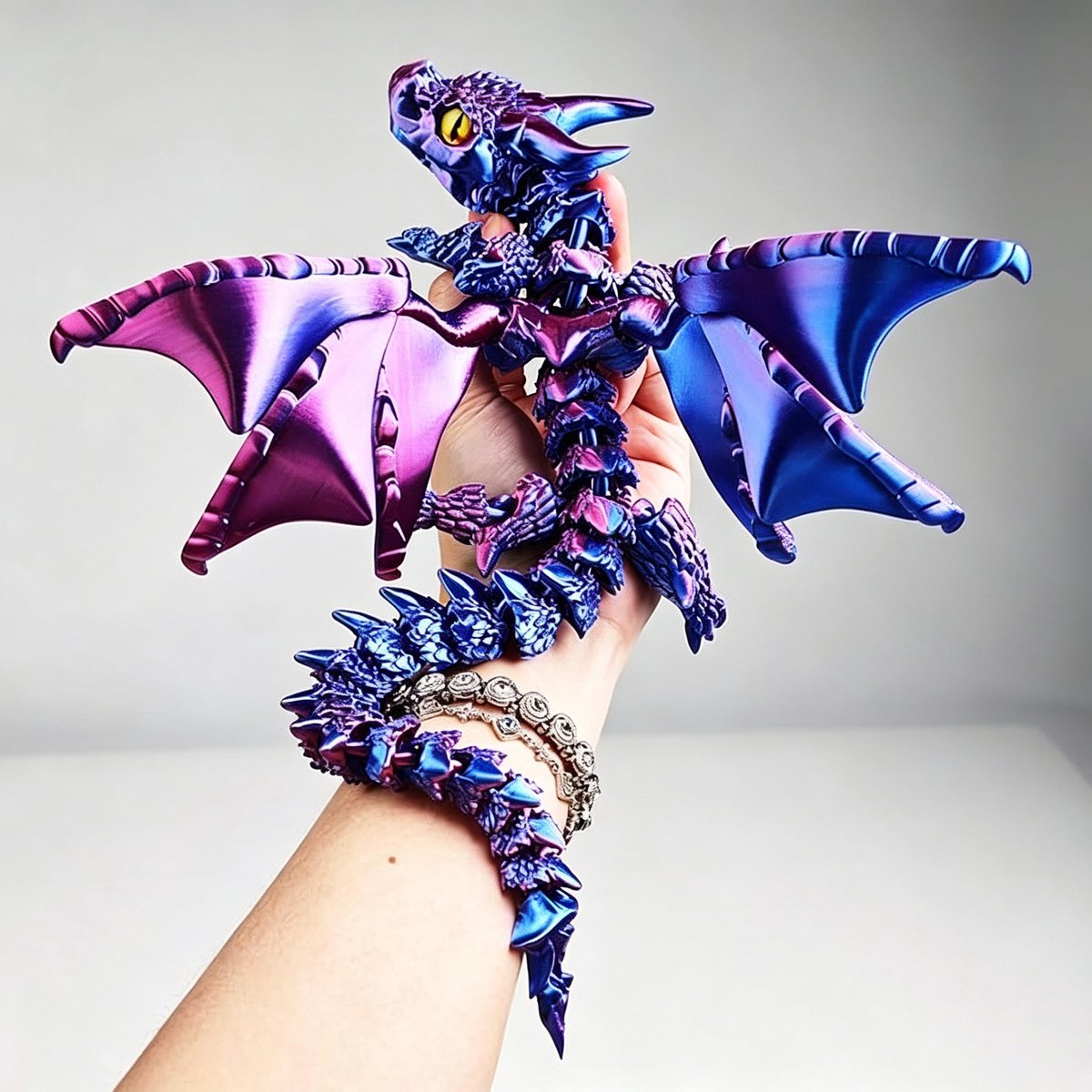 Namajunas-Blauwpaars-3D Geprinte Draak 25cm met Vleugels-Dinosaurus Speelgoed-Beweegbare Gewrichten-Ornamenten-Versiering Verjaardag-Geschenkset Mannen-Verjaardagscadeau Man-Stressverlichtend-Woondecoratie Woonkamer-Desktop-Cadeau-Premium-Top-Luxe