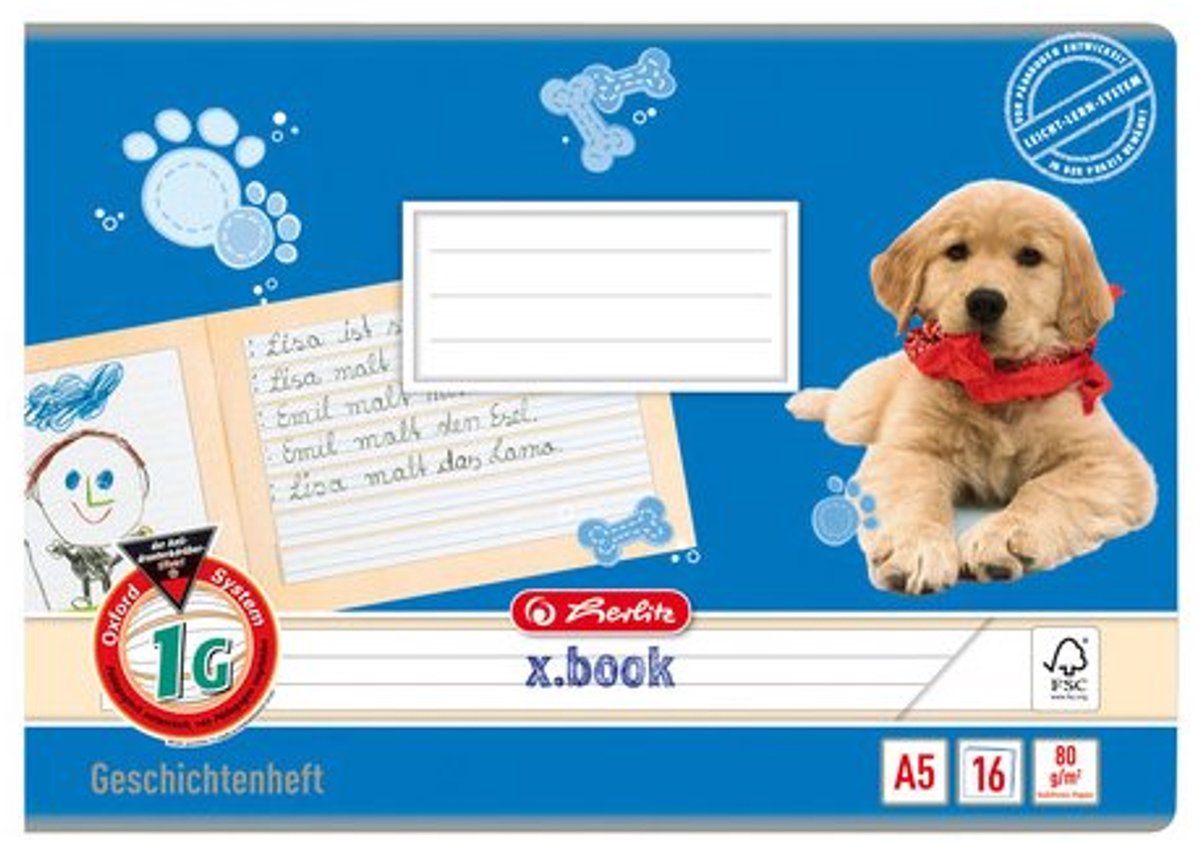 herlitz verhaalschrift x.book, A5 dwars, liniatuur 1G, 16 vel