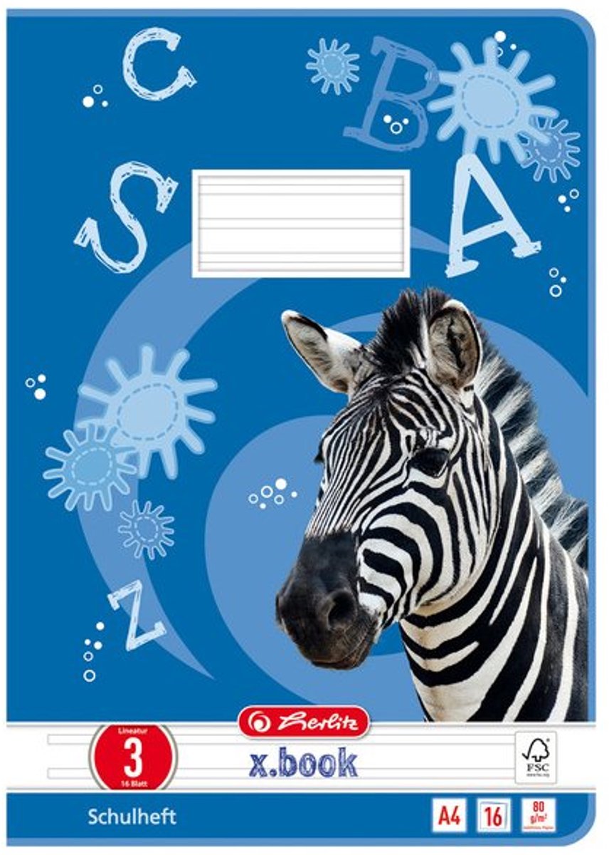 herlitz schoolschrift x.book A4, gelinieerd met rand, 16 vel
