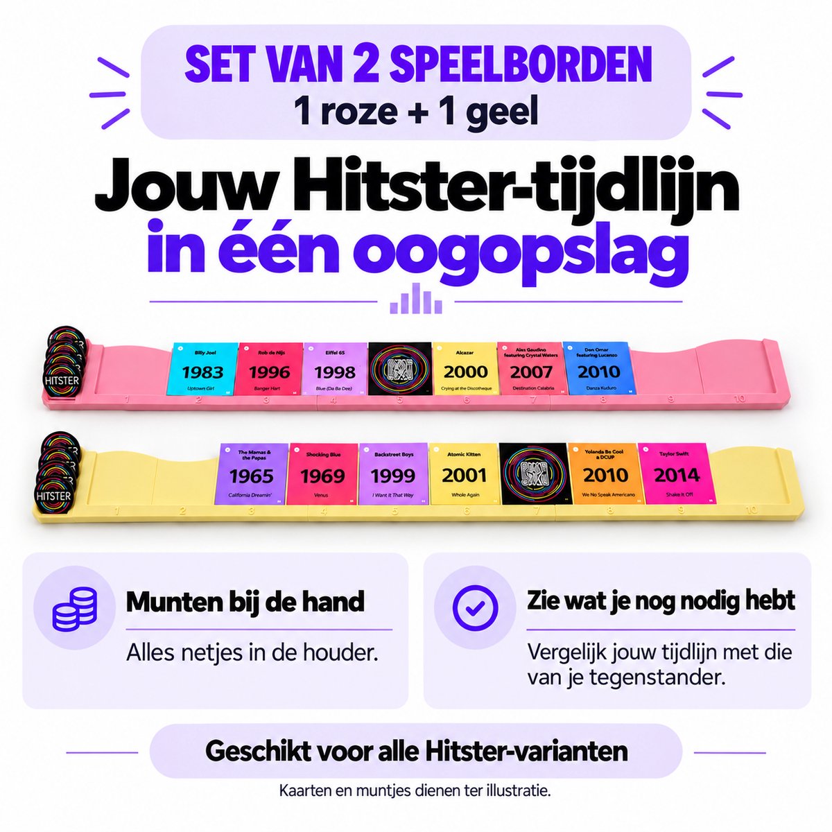 Accessoire Bundel Geschikt voor Hitster - Kaarthouder met Telefoonstandaard + 2 Speelborden met Muntenhouders - Voor Automatische QR-Scan - Flying Mic - Battle Of The Generations - Original - Guilty Pleasures - En Meer — cadeau in Cadeau-ideeën - foto 3
