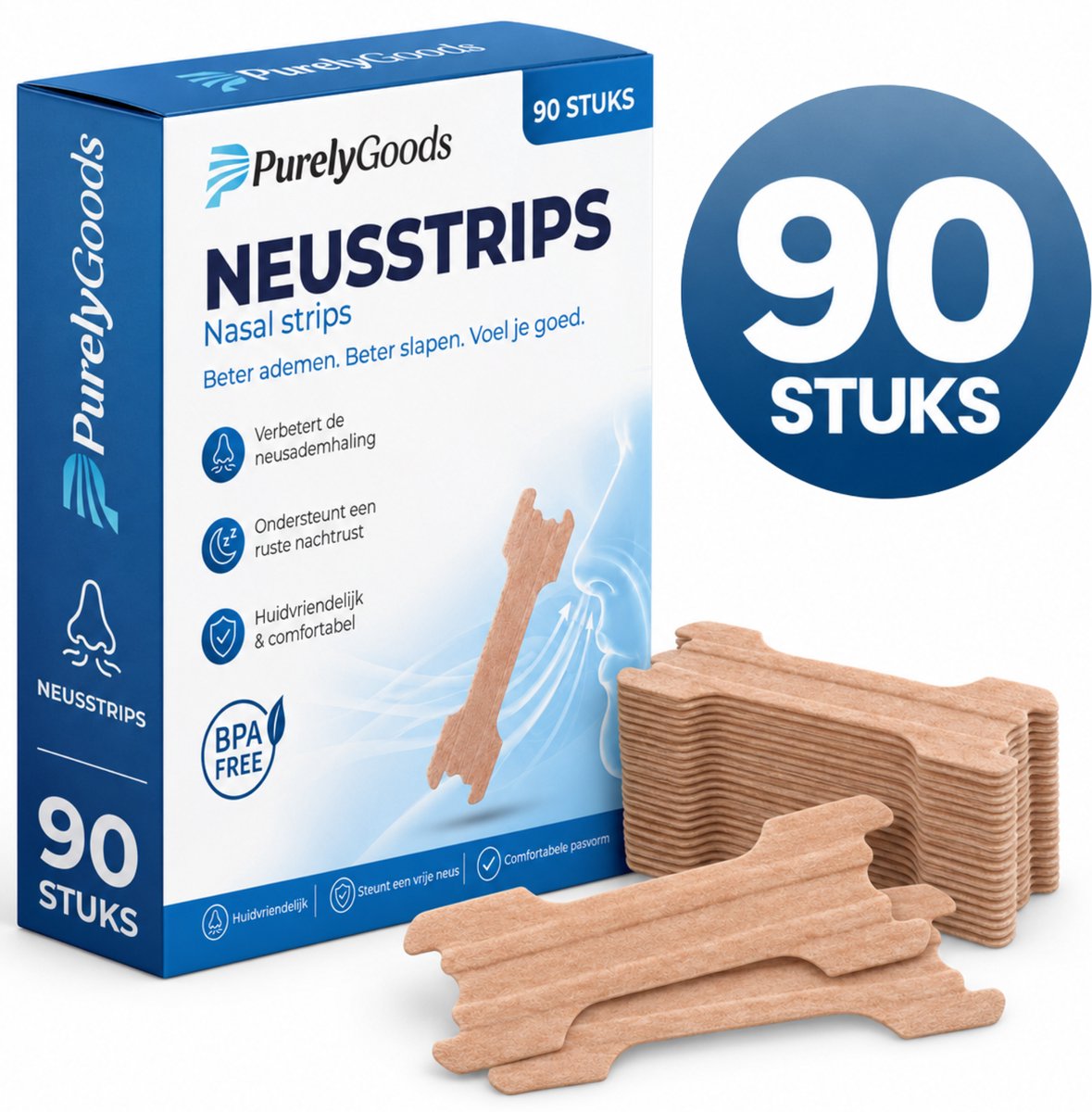 PurelyGoods® Neusstrips 90 Stuks - Anti Snurk - Bruin - One Size