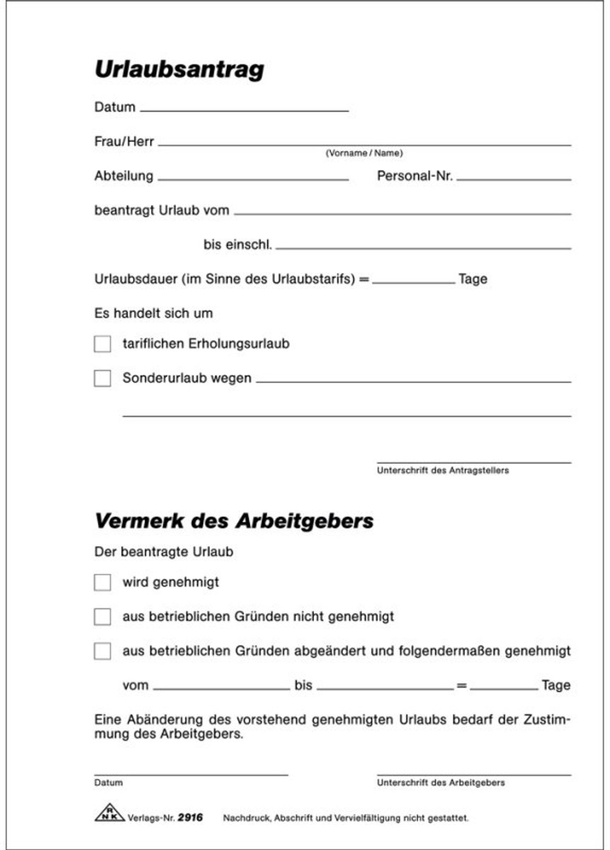 RNK Verlag vakantieaanvraag formulieren, zelfkopiërend, DIN A5, 2 x 40 vel