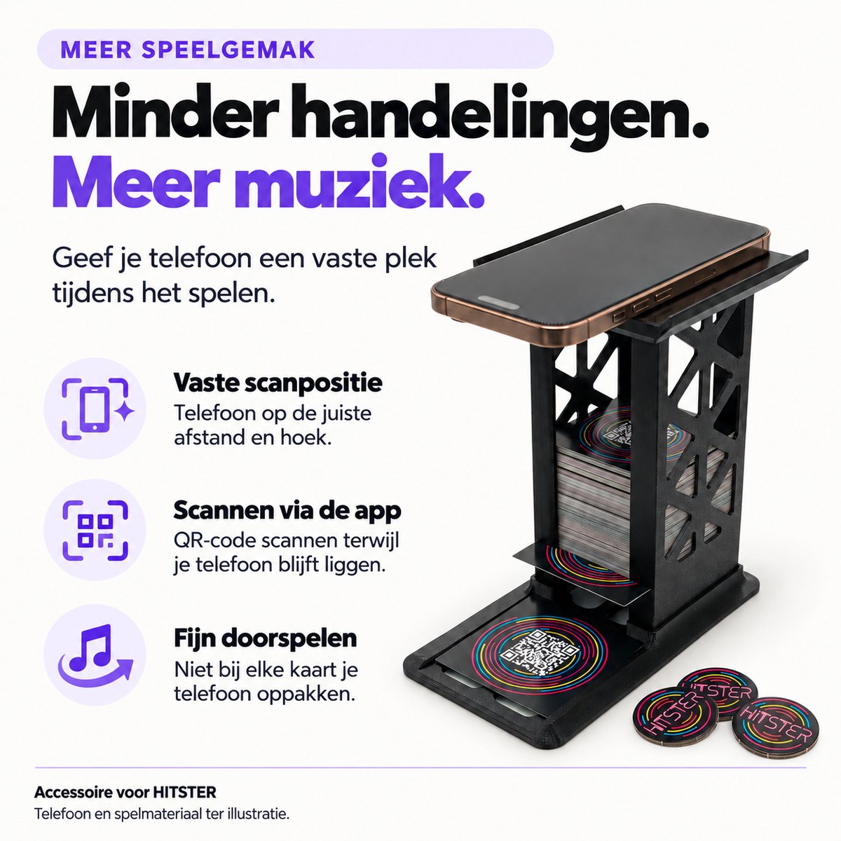Accessoire Bundel Geschikt voor Hitster - Kaarthouder met Telefoonstandaard + 2 Speelborden met Muntenhouders - Voor Automatische QR-Scan - Flying Mic - Battle Of The Generations - Original - Guilty Pleasures - En Meer — cadeau in Cadeau-ideeën - foto 4