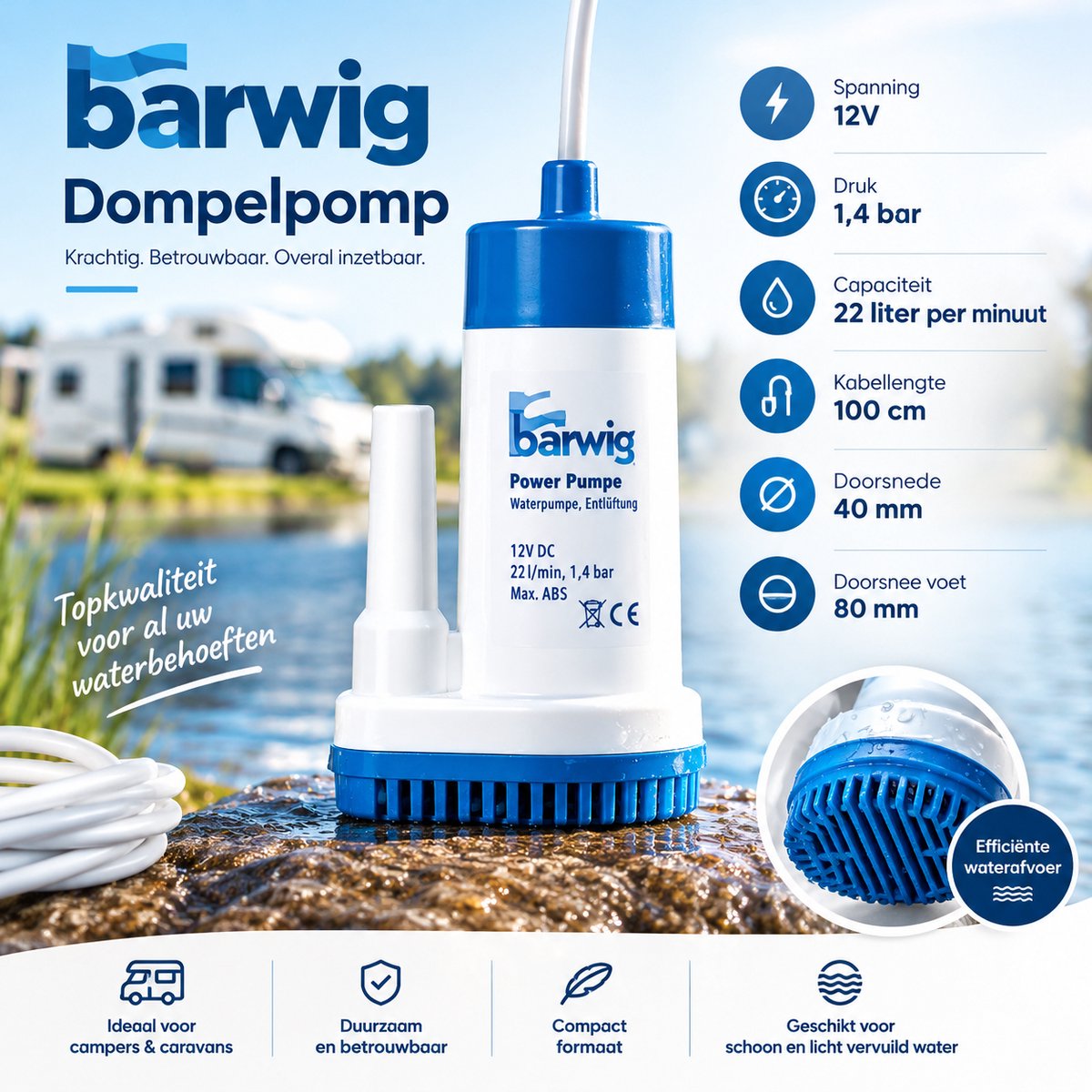 Barwig Dompelpomp 22 Liter - Caravan & Camper Waterpomp - Dompelpomp 22L 1,4 Bar