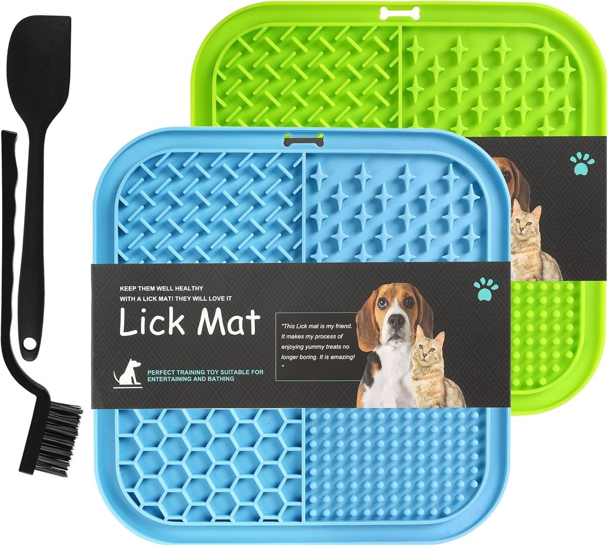 SnelShoppen - Lick Mats voor Honden en Katten, 2 Stuks, Lick Mat 20x20 cm met Zuignappen, Makkelijk Schoon te Maken, Slow Feeder voor Huisdieren, Verm