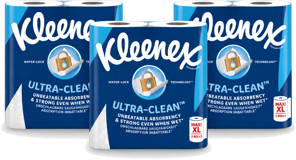 3 x Kleenex - Keukenpapier - Ultra Clean - Maxi XL - Absorberend - 2 Rollen - Voordeelverpakking - 3 stuks