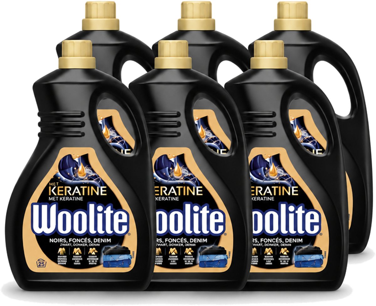 6 x Woolite Dark - Vloeibaar Wasmiddel - Met Keratine - Donkere & Denim Was - 25 Wasbeurten - 1,5L - Voordeelverpakking - 6 stuks