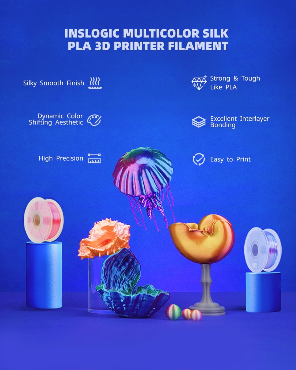 Inslogic Silk PLA Filament 1.75mm 1KG Zijdeglans dubbelkleurig PLA, gladde afwerking & hoge precisie, geschikt voor de - ShopVlot