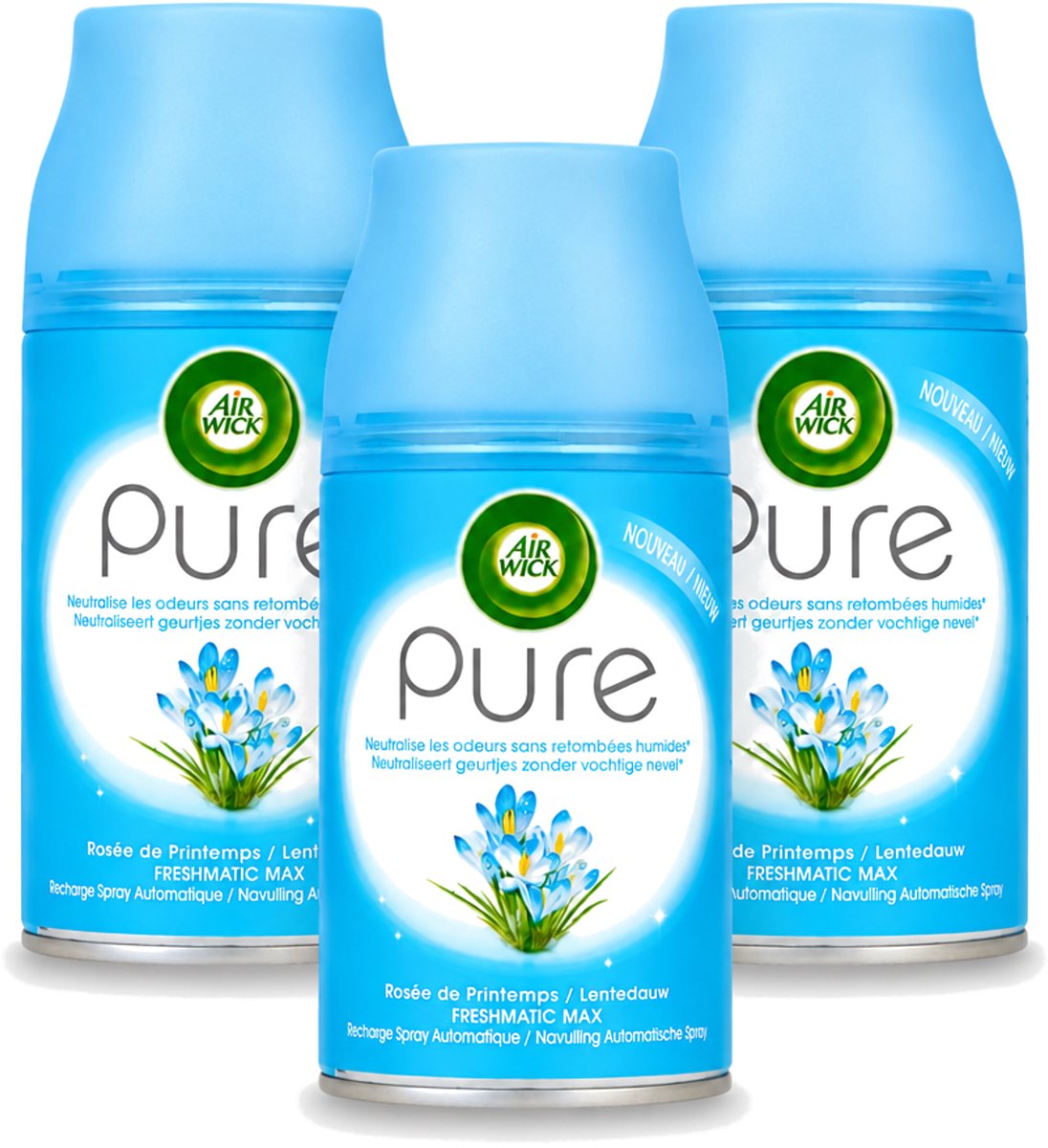 3 x Air Wick Freshmatic - Luchtverfrisser Navulling - Pure Lentedauw - 250ml - Bulkverpakking - 3 stuks