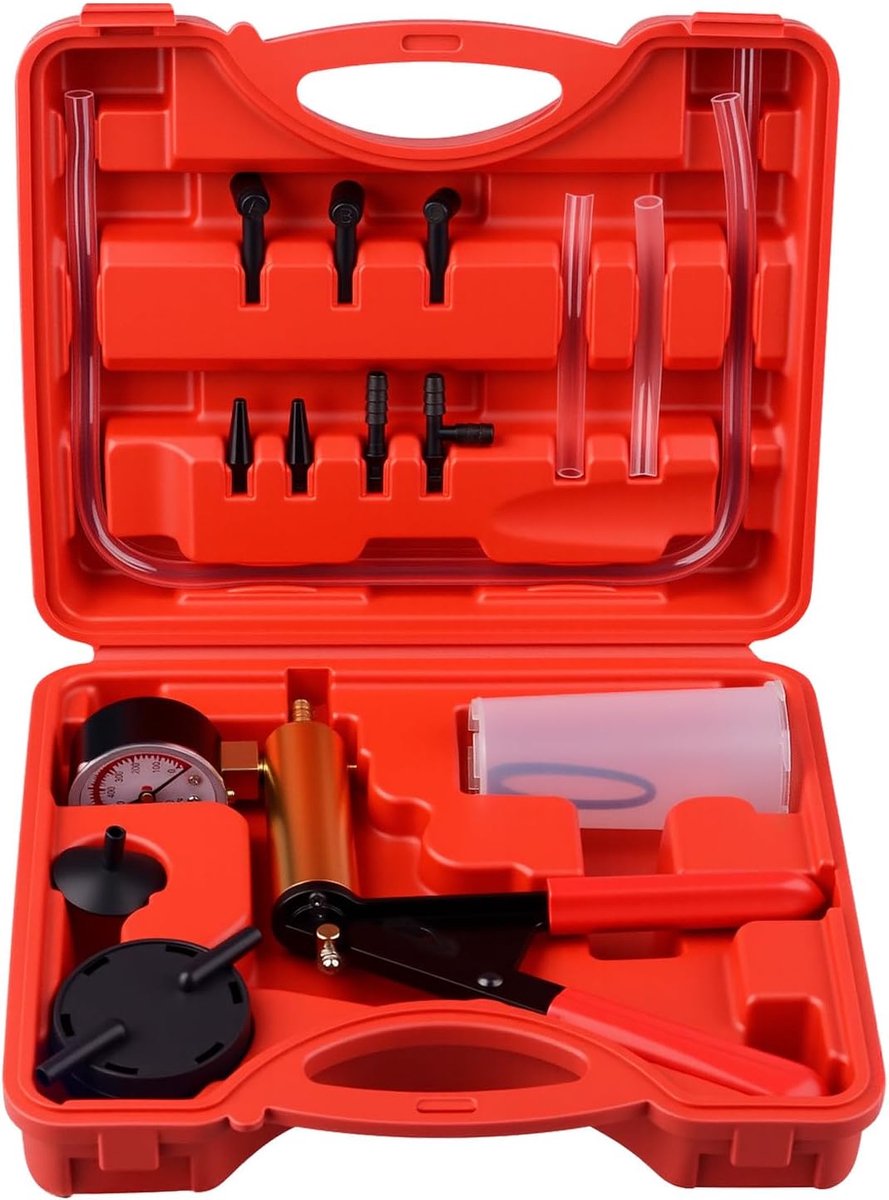 Vacuum Pump Brake Pump Tester Set Vacuum Gauge and Brake Bleed Kit for Car with Adapters Housing Metal Handle - ShopVlot