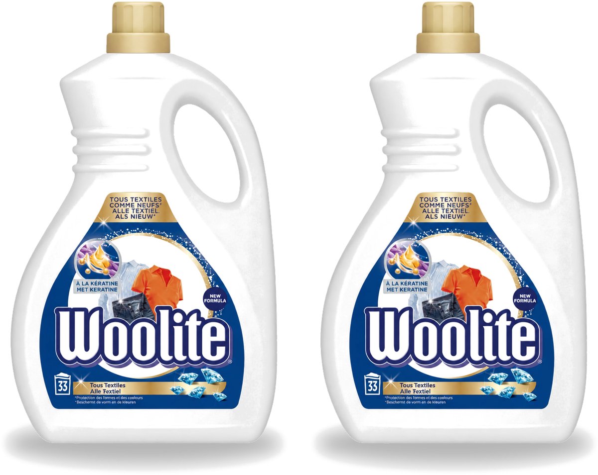 2 x Woolite Textile - Vloeibaar Wasmiddel - Met Keratine - Textiel Was - 33 Wasbeurten - 2L - Voordeelverpakking - 2 stuks