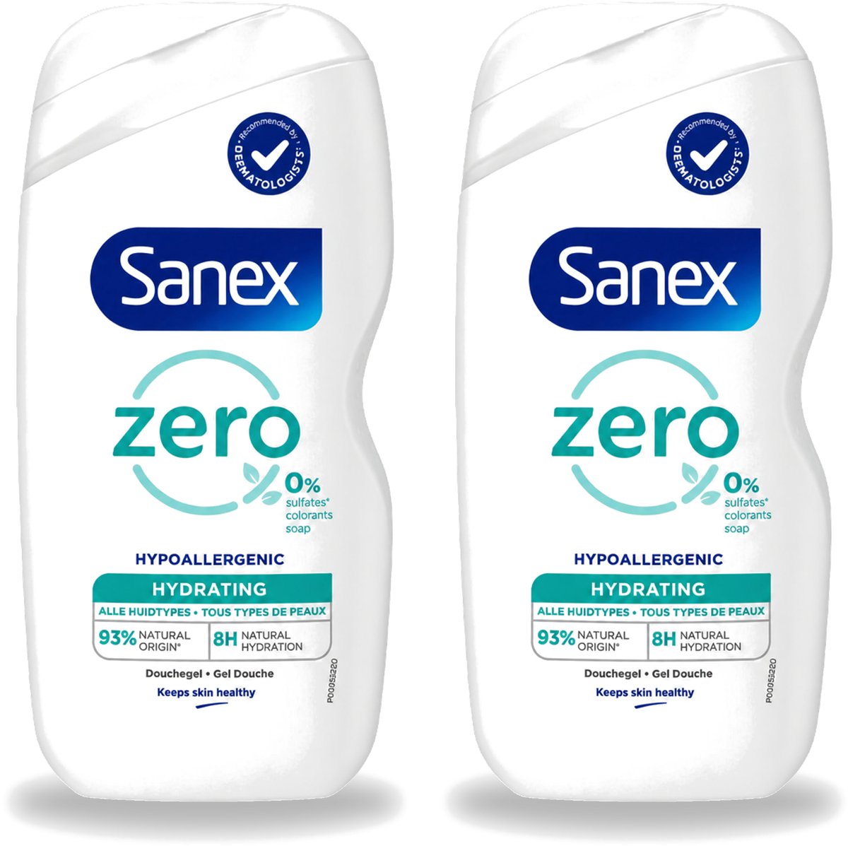 2 x Sanex Zero % - Douchegel - Hydrateert - Alle Huidtypes - 400 ml - Voordeelverpakking - 2 stuks