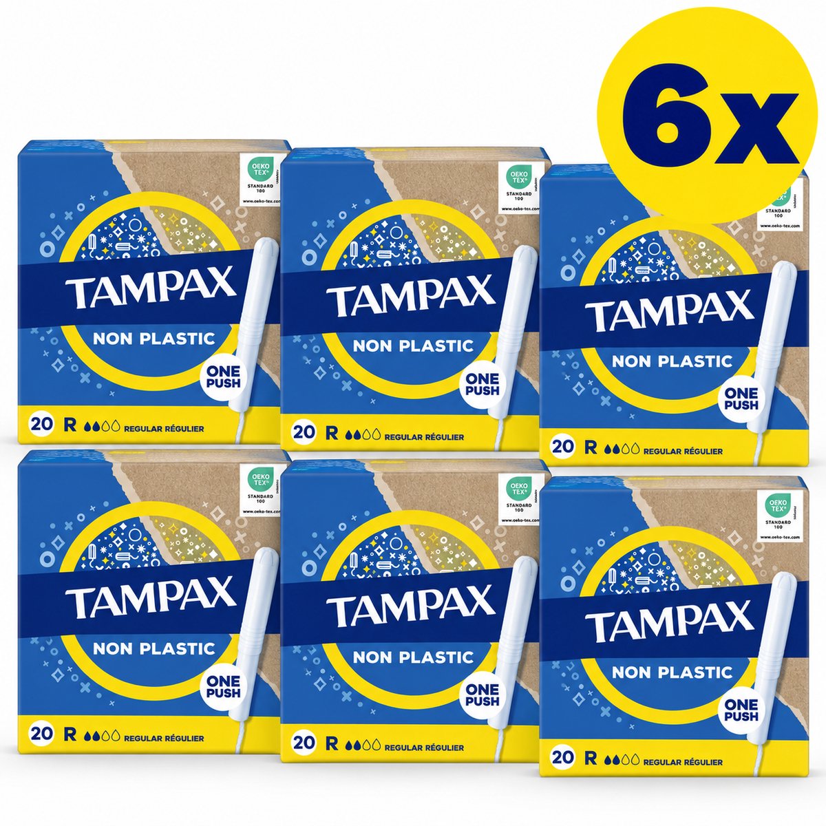 6x Tampax Non Plastic Regular Tampons met Applicator – 20 Stuks