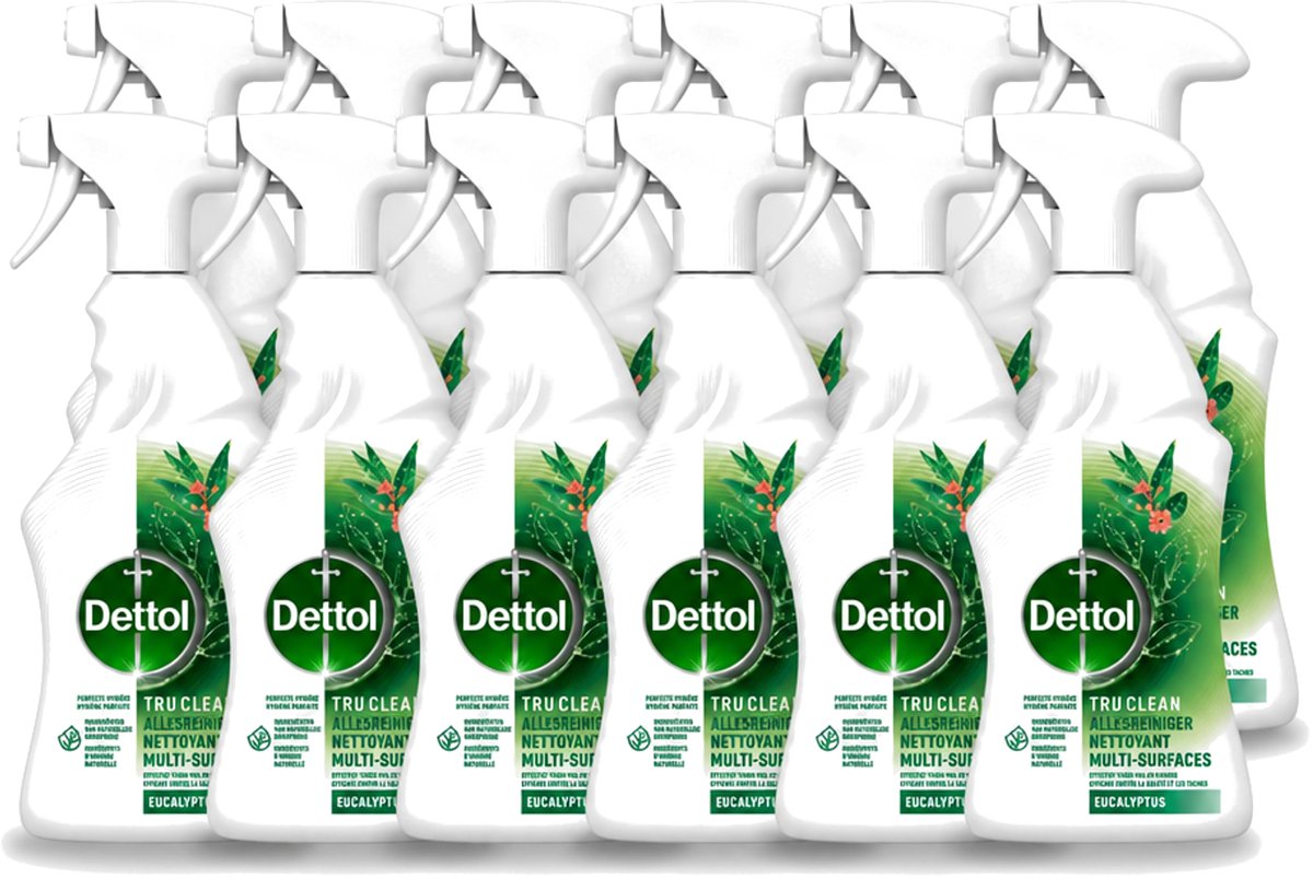 12 x Dettol Tru Clean - Allesreiniger - Spray - Eucalyptus - Multi-Oppervlakken - 500ml - Voordeelverpakking - 12 stuks