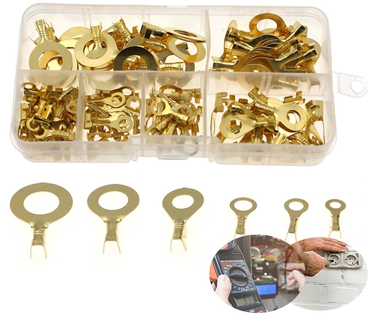Ringkabelschoenen set 150 stuks - Goud - M3 M4 M5 M6 M8 - Voor accu en aansluitdozen - ShopVlot