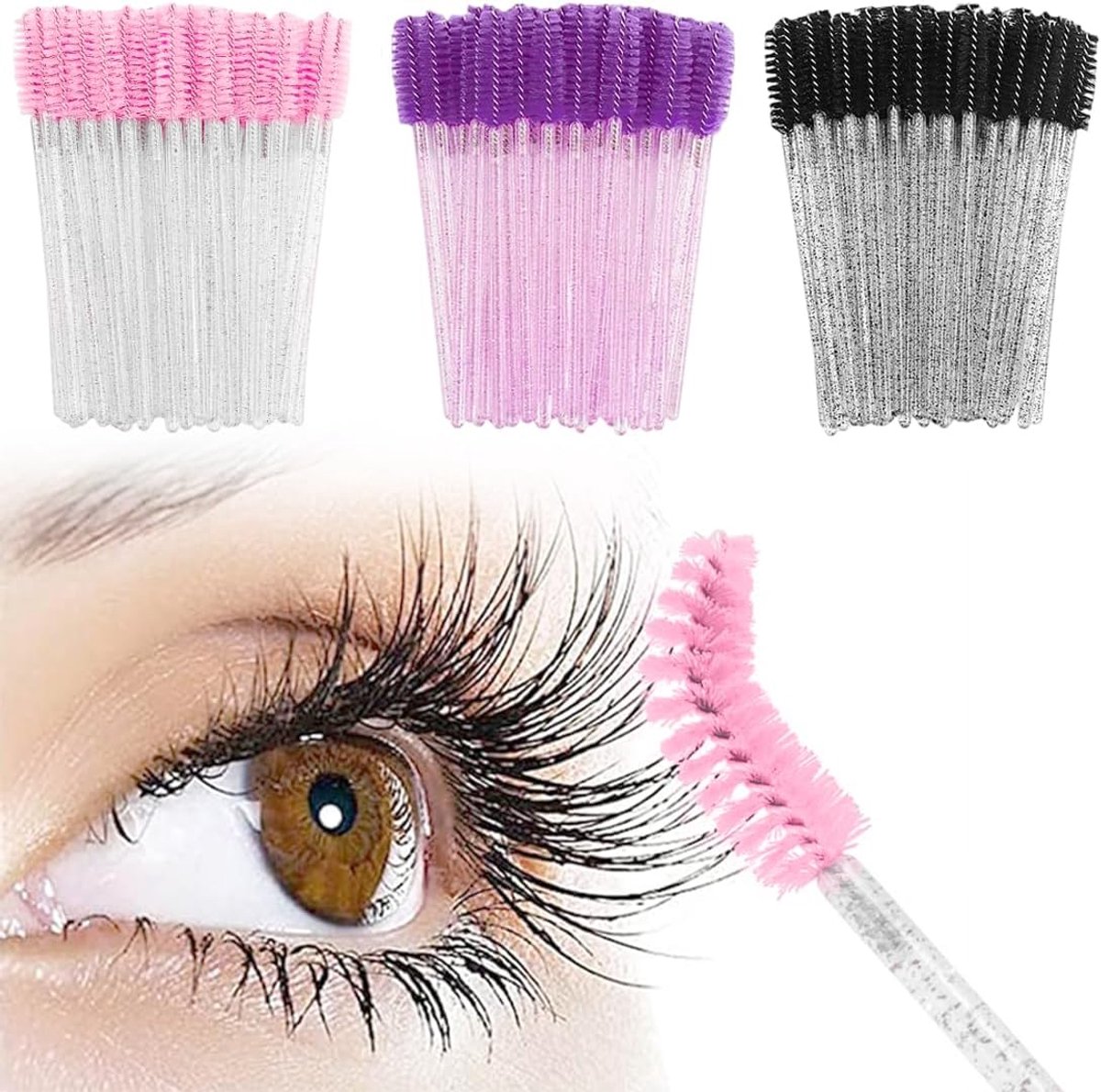 Wegwerpmascara borstels 150 stuks - kristal grip - elastische nylon haren - ideaal voor wimpers en wenkbrauwen - ShopVlot