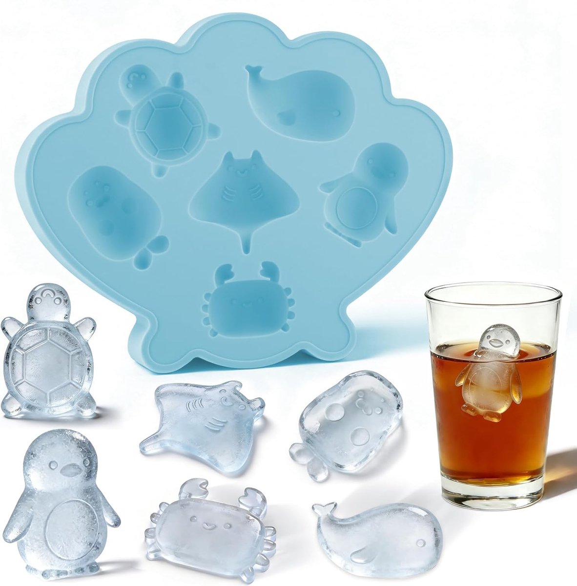 IJsblokjesvorm zeedieren - 6-delige set - siliconen - uniek voor cocktails en dranken - ShopVlot