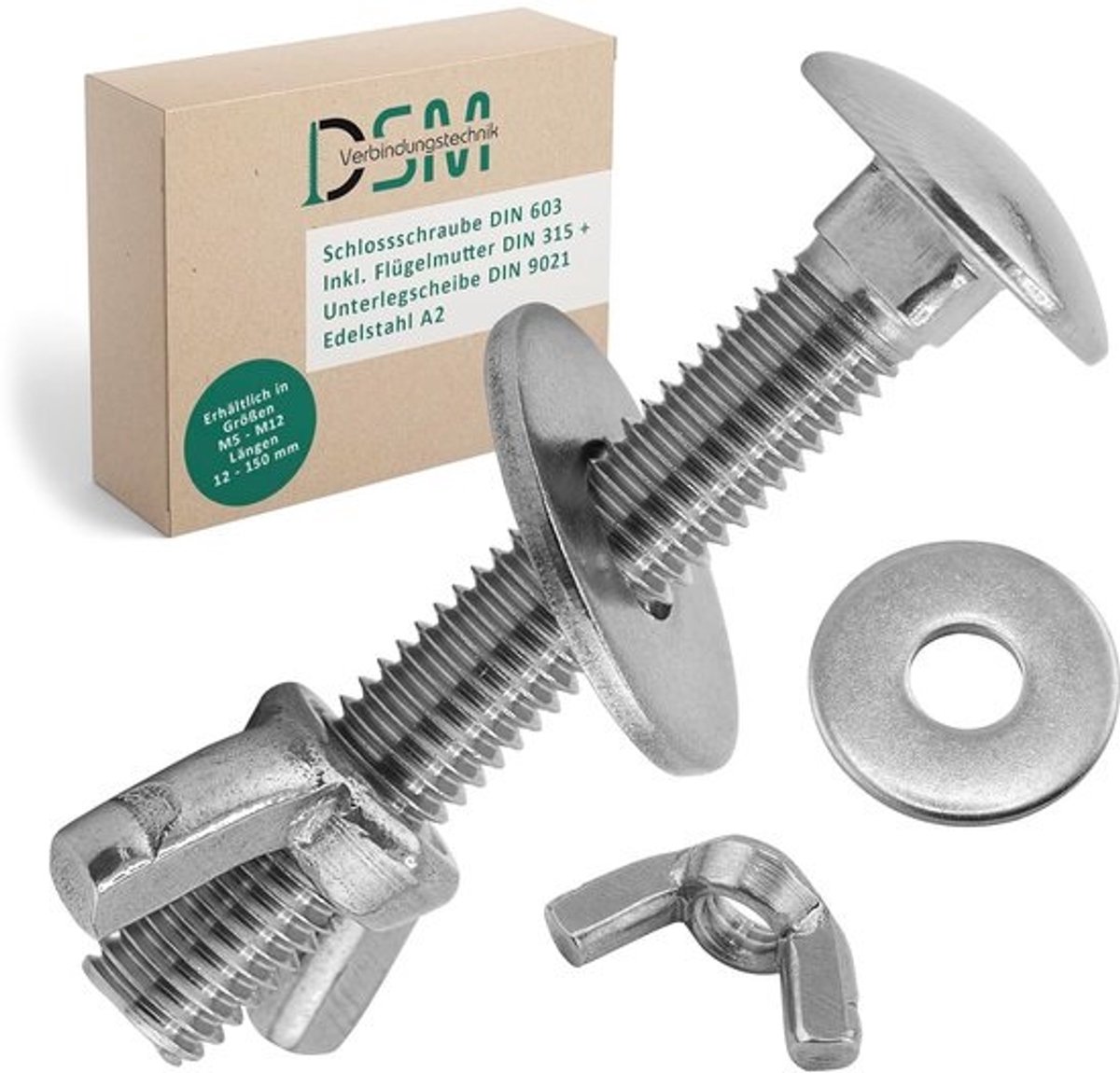 Set slotschroeven - Bouten met moer - Voor stabiele verbindingen - Roestvrij staal A2 V2A - M6 x 50 mm