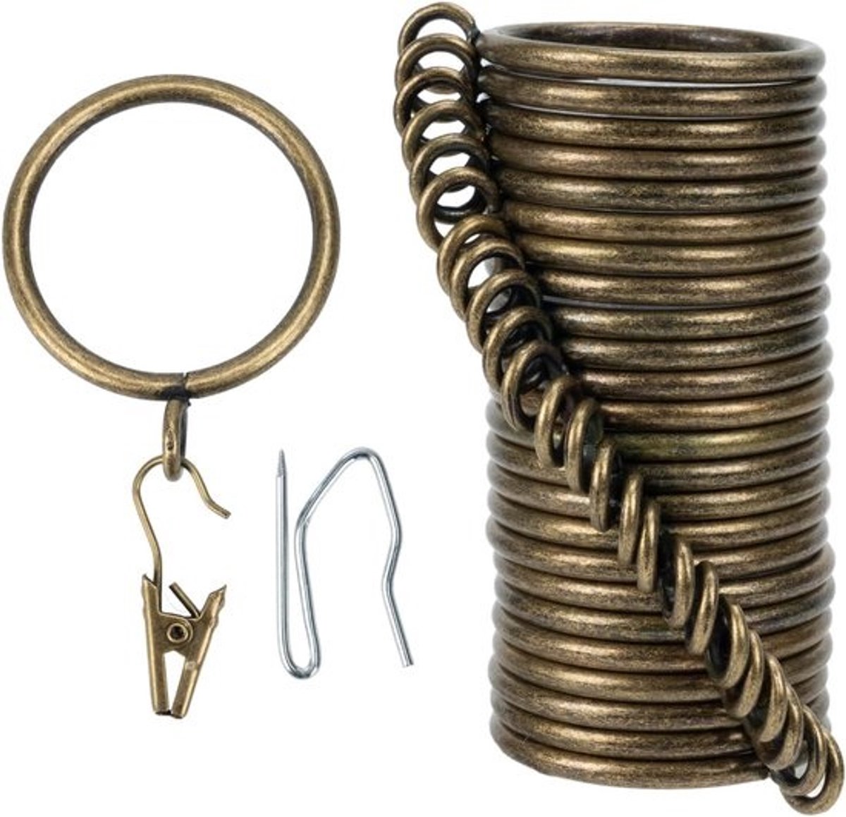 Gordijnringen met haken - Decoratieve clips - Voor het ophangen van gordijnen - Inclusief pinnhaken - 325 cm binnendiameter - Brons