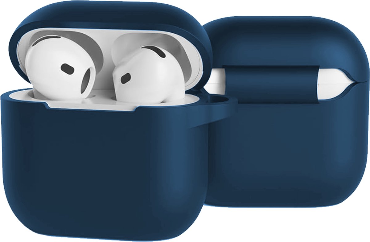 Case - Geschikt voor Apple AirPods 5 - Siliconen Hoes met Clip - Silicone Hoesje Cover - Navy