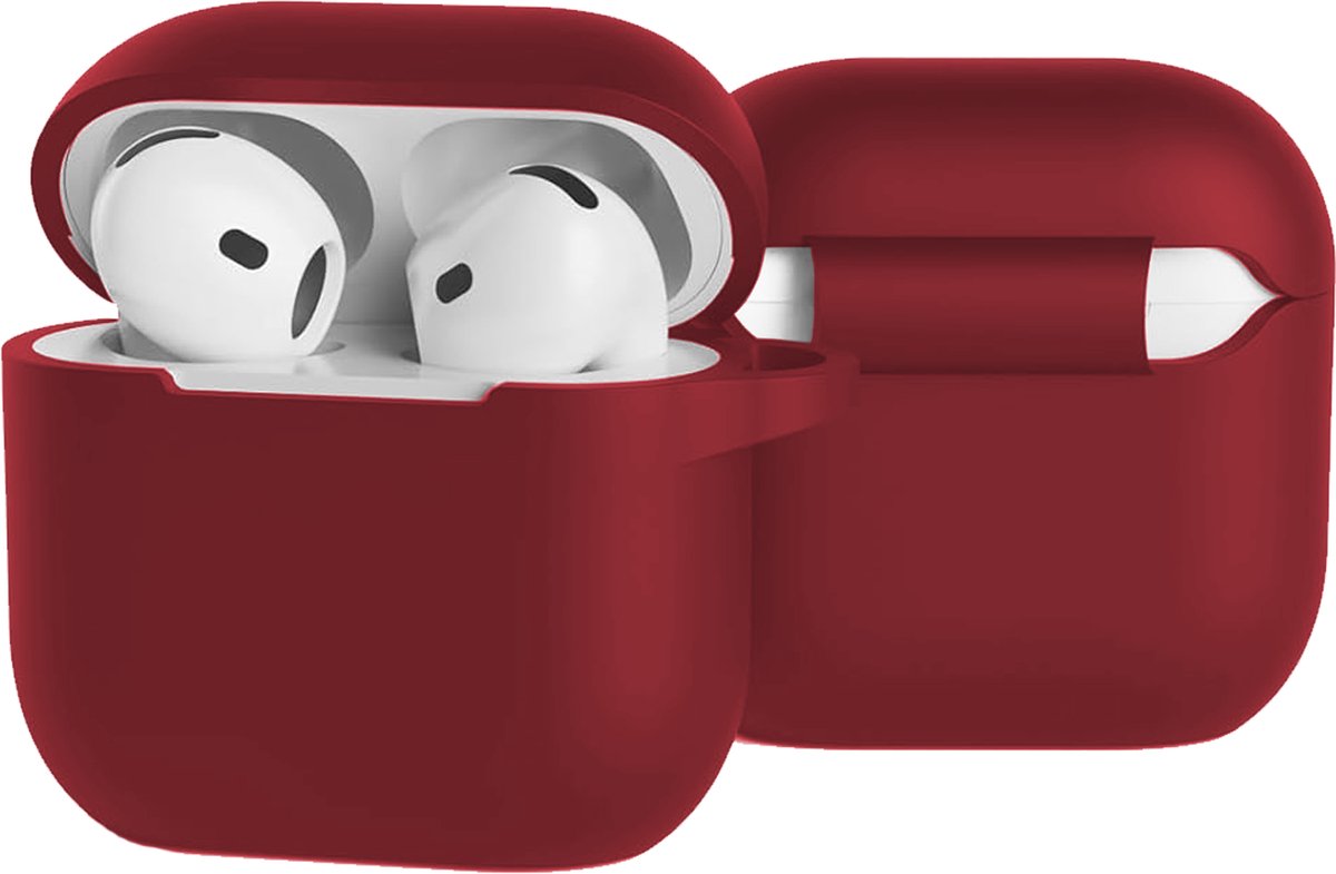 Case - Geschikt voor Apple AirPods 5 - Siliconen Hoes met Clip - Silicone Hoesje Cover - Donkerrood