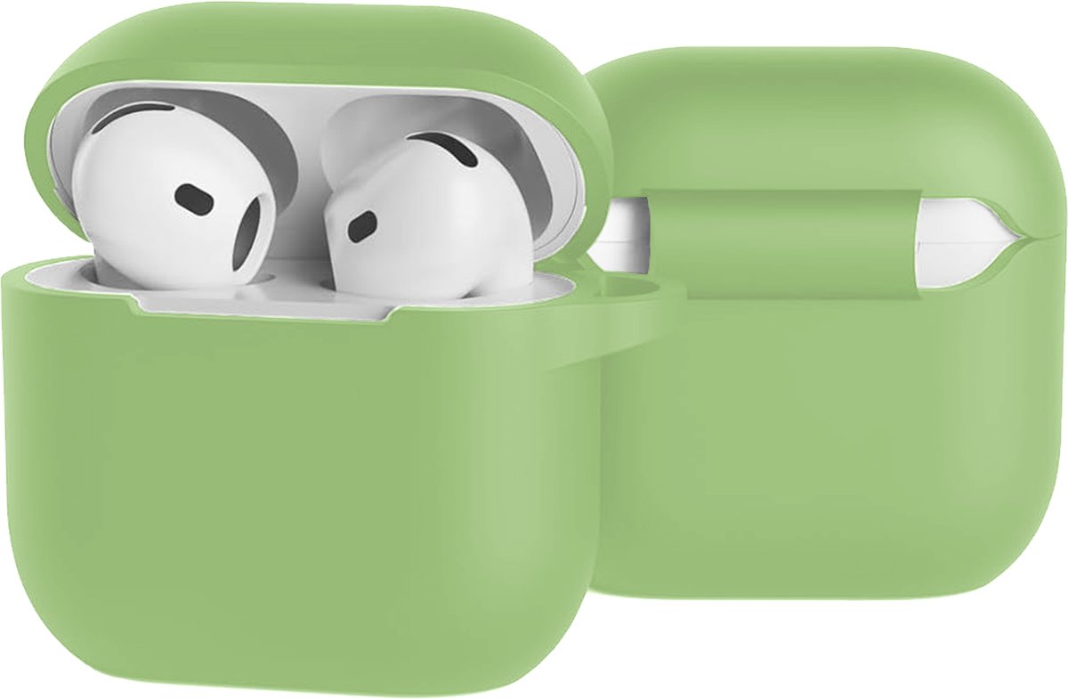 Case - Geschikt voor Apple AirPods 5 - Siliconen Hoes met Clip - Silicone Hoesje Cover - Groen
