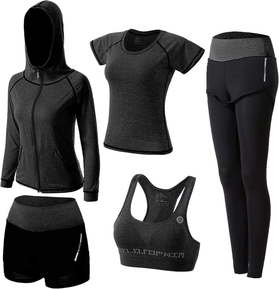Yoga pak dames S - zwart - 5-delige set - comfortabele activewear - ideaal voor fitness - ShopVlot