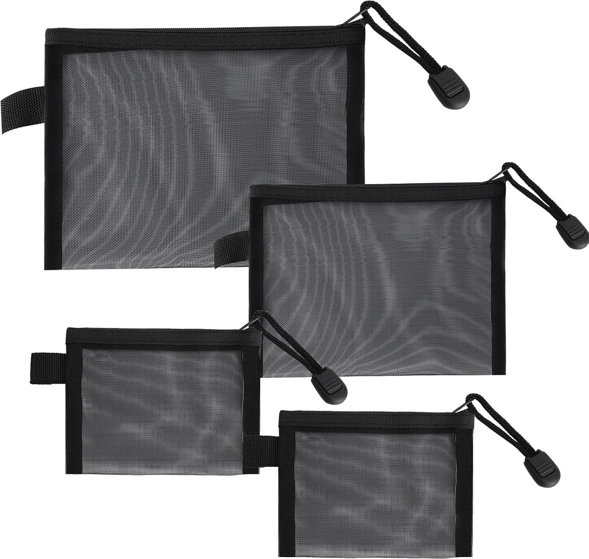 Set van 4 Make-up Tassen in 3 Maten - Draagbare Organiser voor Reizen en Dagelijks Gebruik, Ideaal voor Cosmetica en Sieraden met Rits en Mesh Ontwerp