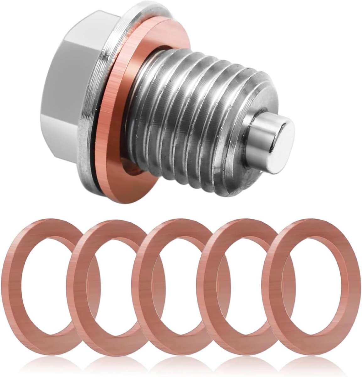 Olieaflaatplug M14x1.5 - RVS Afdichtingsring met 5 Koperringen - Verbeterde Magnetische Bescherming - ShopVlot