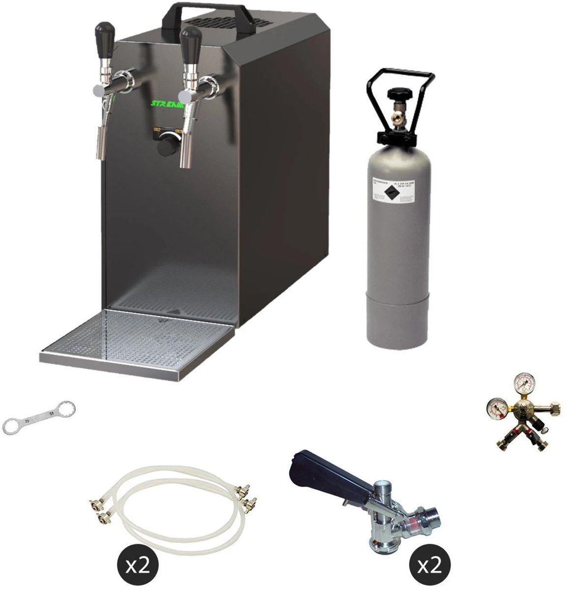 Complete set - Biertap - Stream 50 2-kraans droogkoeler, 50 liter/u - Biertap, Beertender, Thuistap, Bierkoeler, Type G
