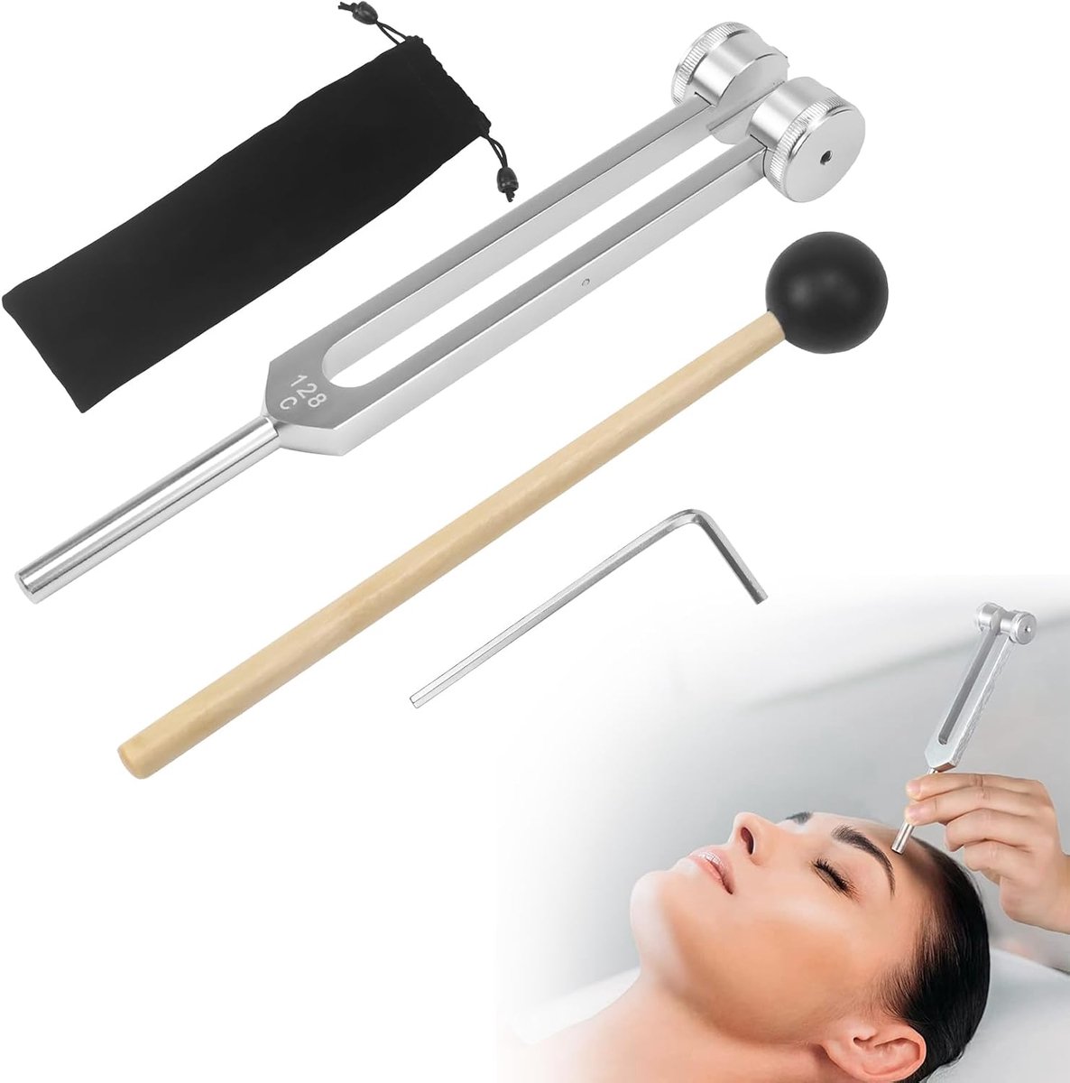 Tuningvork 128 Hz - Silicone hamer set - Geluidstherapie - Ontspanning en meditatie - ShopVlot
