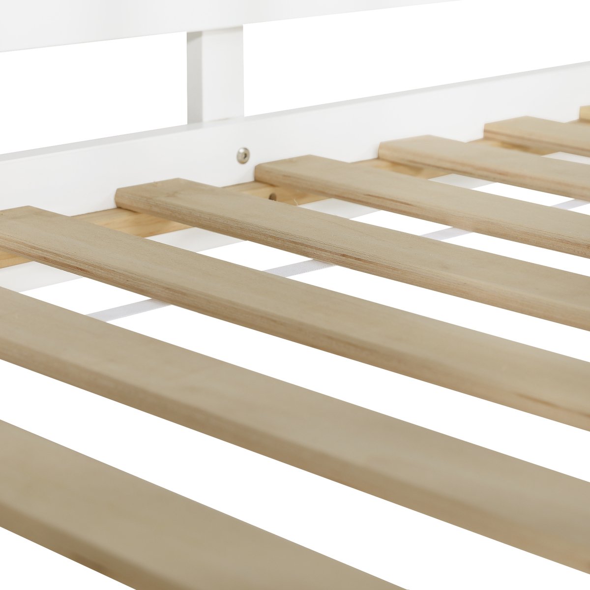 STILVORA Hoogslaper 90x200 cm – Kinderbed Met Huisdesign En Ladder – Kledingkast Open Rek En Opbergzitsbank – Hout – Wit En Naturel – Zonder Matras