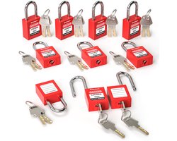 Bwintech 10 Pcs 38MM Rood veiligheidshangslot met sleutel voor lockout tagout-stations en -apparaten - ShopVlot