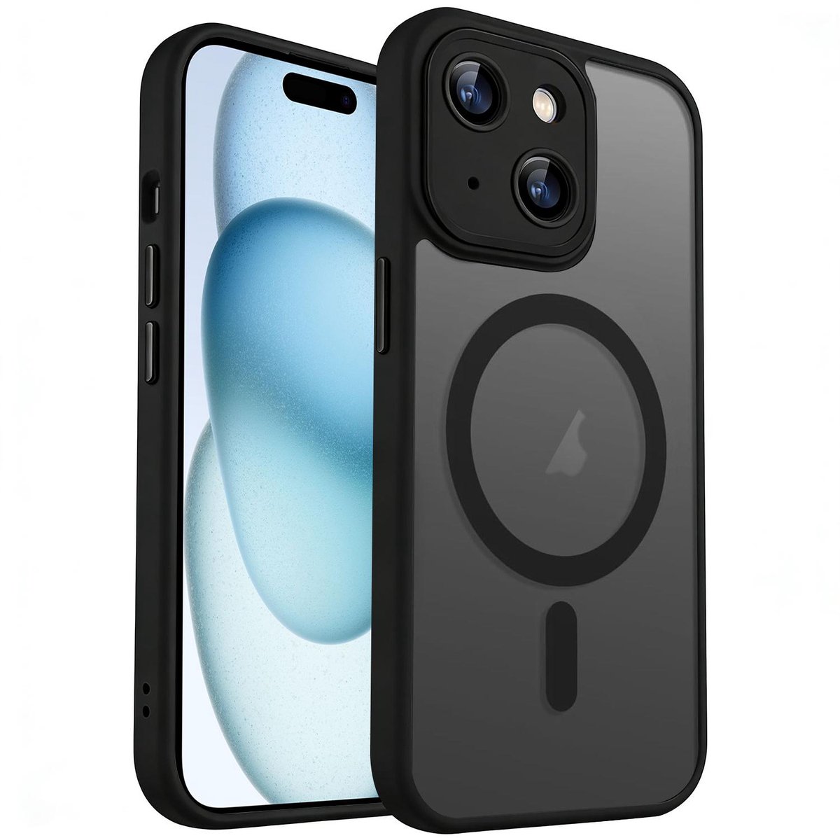 XDcase Skin Feel Transparant Mat Hoesje met MagSafe magneet & Lensbescherming – iPhone 15 Zwart