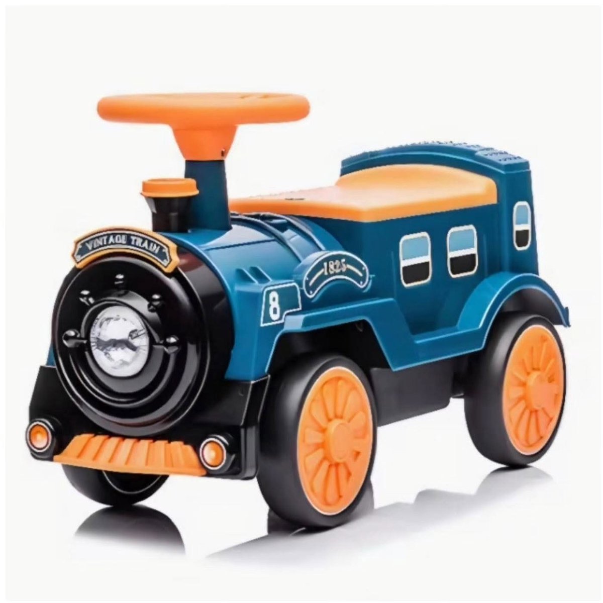 Retro Loopauto - looptrein – Blauw/oranje – Vintage Look - Met Opbergvak – Voor Kinderen 2-5 Jaar