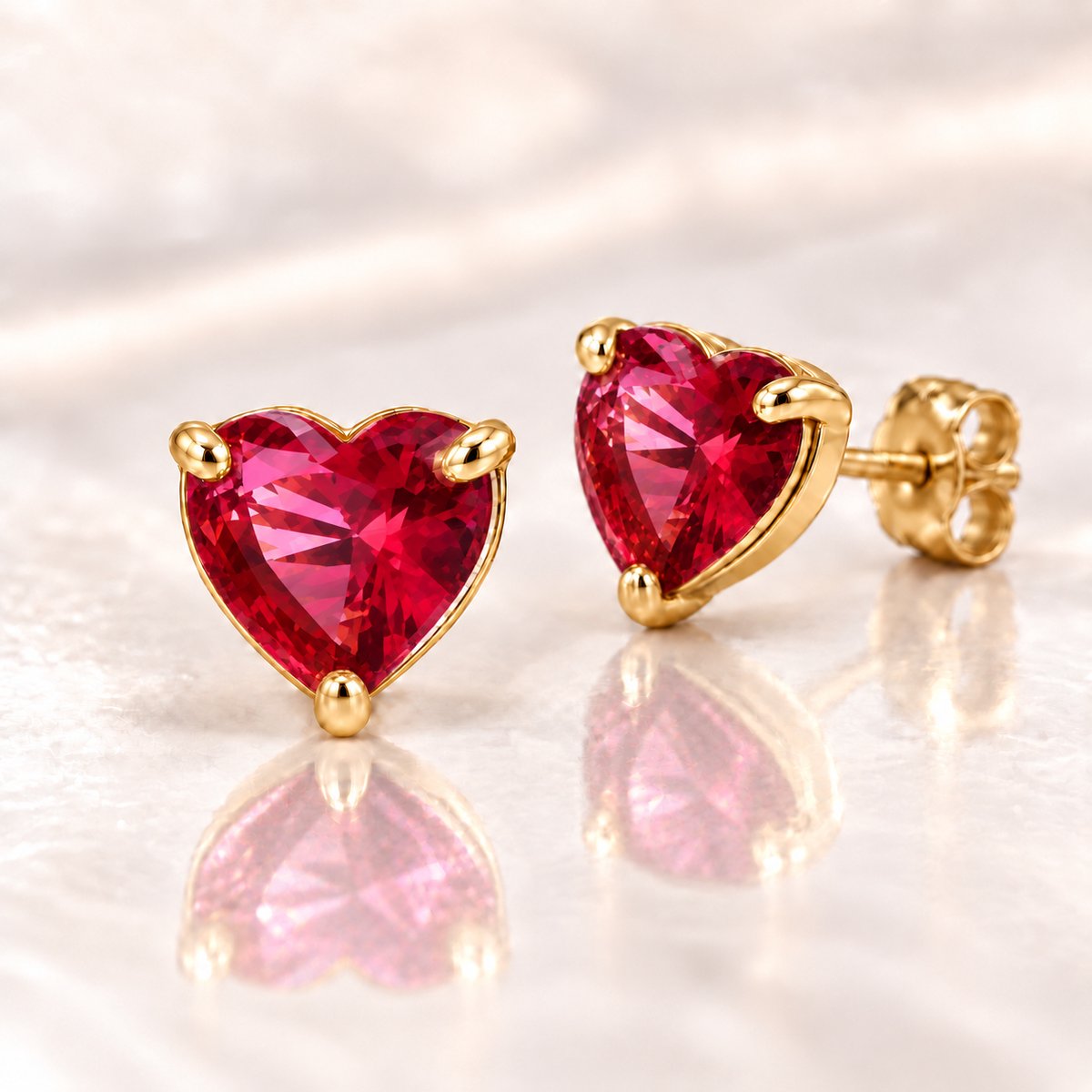 Maevi® Geboortesteen Oorbellen - Hartje / Heart - Maand: Juli - Kleur: Goud - Formaat: 9mm - RVS / Stainless Steel / Roestvrijstaal - Geboorte Sieraden / Kraamcadeau / Verjaardag - Oorbellen / Oorknopjes - Hoge Kwaliteit - Incl. Luxe Verpakking