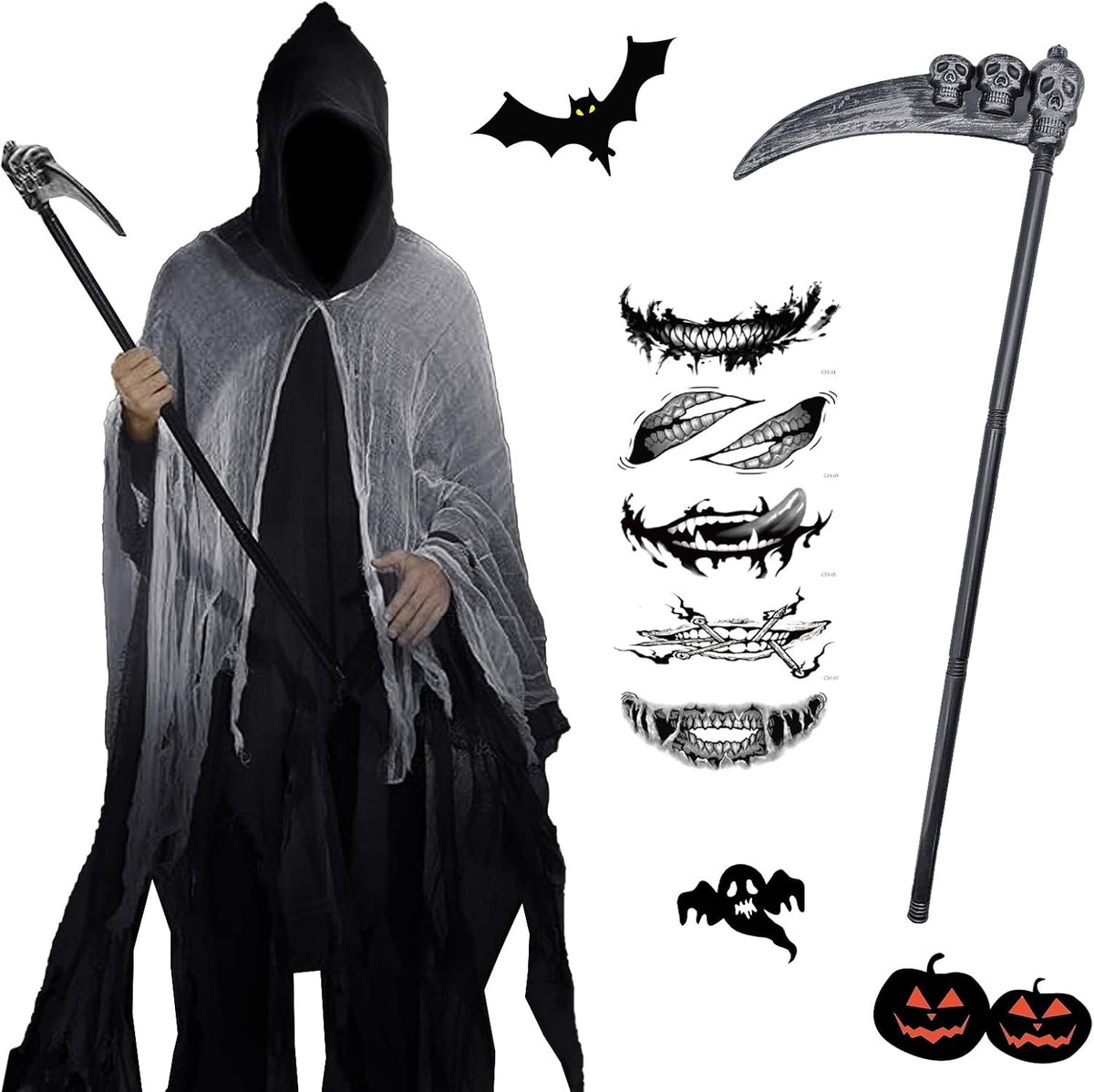 Griezelige Grim Reaper Kostuum voor Mannen - Perfect voor Halloween Feest, Spookachtige Uitstraling en Verkleedpartijen