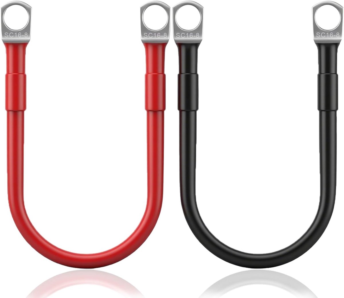 2 stuks accukabel, 16 mm² batterijpooladapter, 12 V koperen accukabel met M8 ringklemmen, rood en zwart - ShopVlot