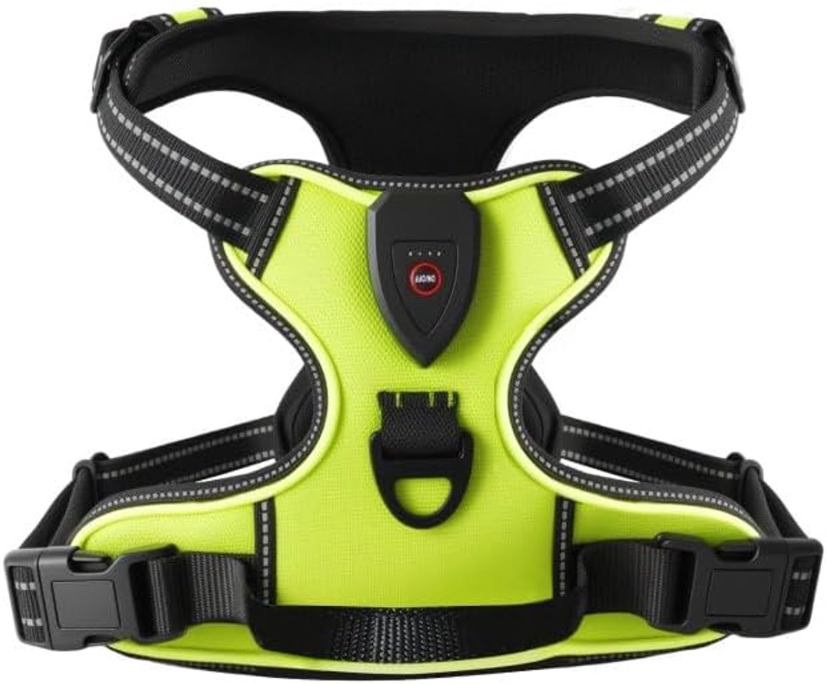 SnelShoppen - Luminous Dog Harness met Handgreep, Reflecterende Strepen, Anti-Pull Borstharnas, Lichtgewicht, Verstelbaar voor Kleine en Middelgrote H