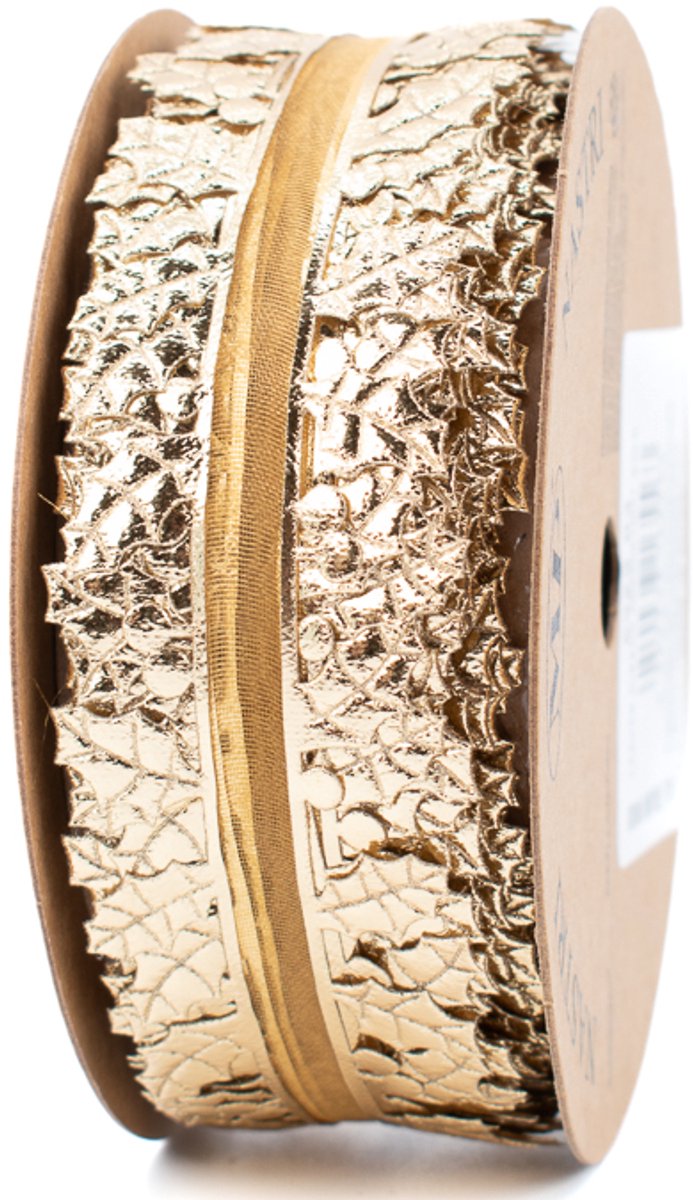 Kerstlint - cadeaulint - goud blaadjes - 30 mm x 10 meter