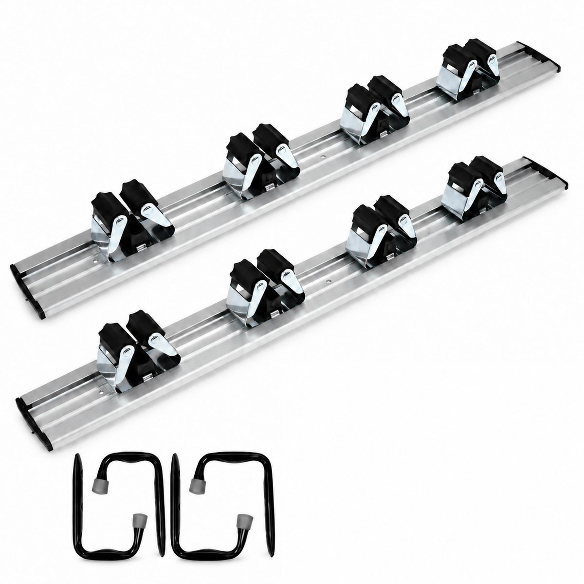 Gereedschap ophangset - 2 rails met 8 houders - 4 stalen opberghaken - Voor garage en schuur