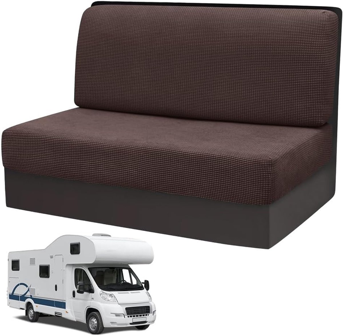 Set van 2 Wasbare Kussenslopen voor Caravan en RV, Inclusief Spanningssteunen voor Sofa en Stoelen, Perfect voor Mobiele Reisstoelen in Donkerbruin