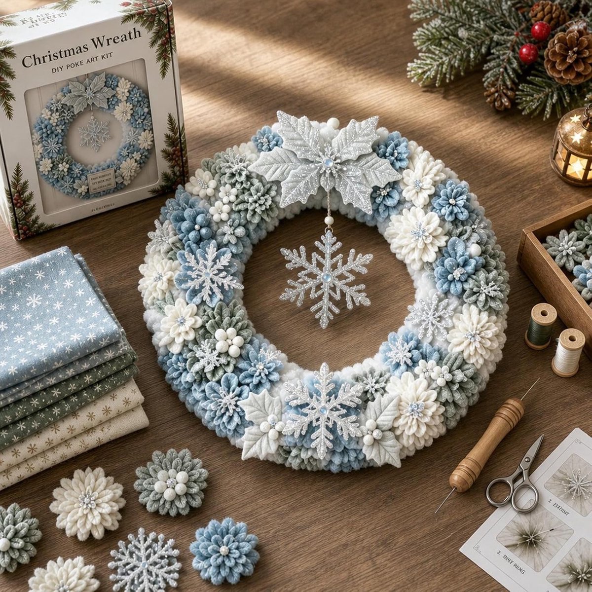 3D Stof Prikkerst Krans DIY Pakket - Kerstkrans Maakset Voor Volwassenen - Beginnersvriendelijke Handwerkset Voor Deurdecoratie En Feestdagen