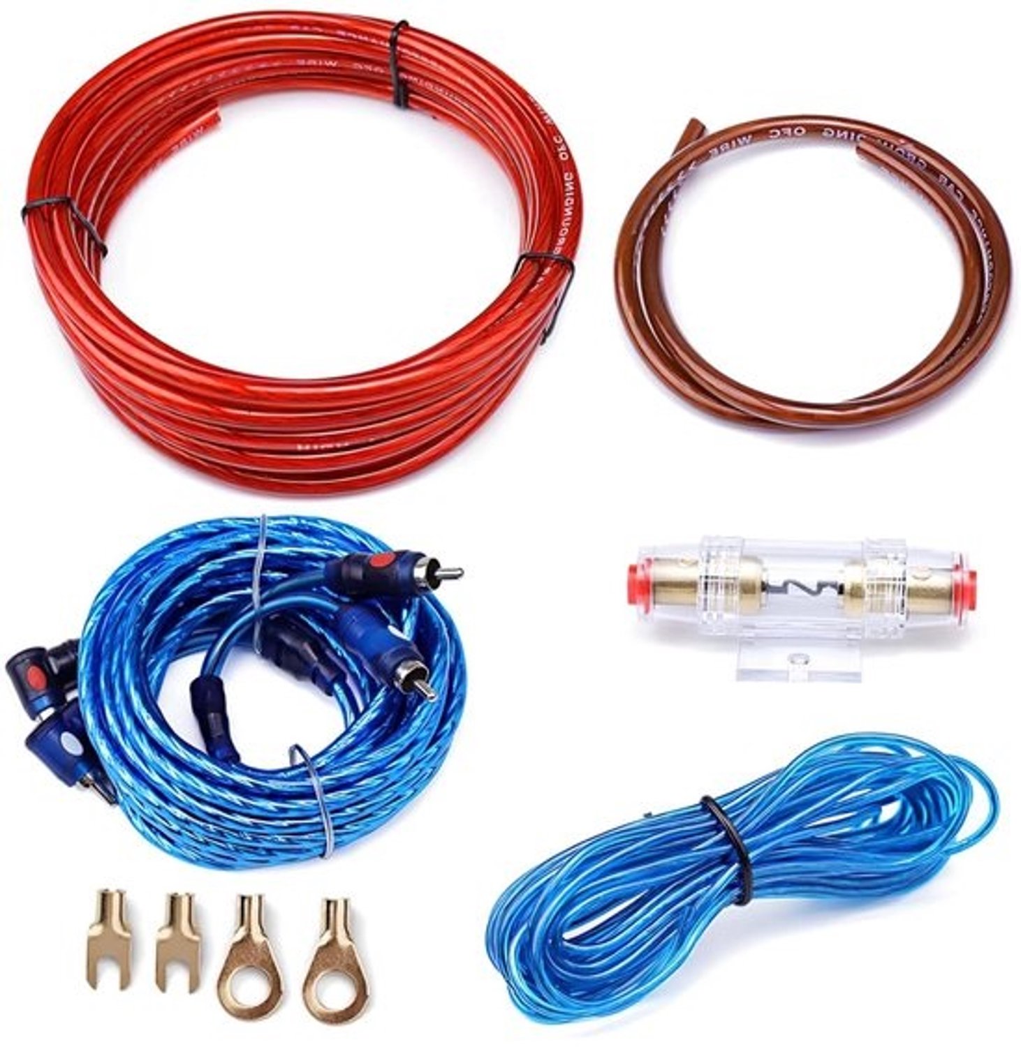 Bedradingsset voor versterker - Audiokabelset voor auto - Voor verbeterd autogeluid - Stabiele transmissie - 450 cm lengte - Multicolor