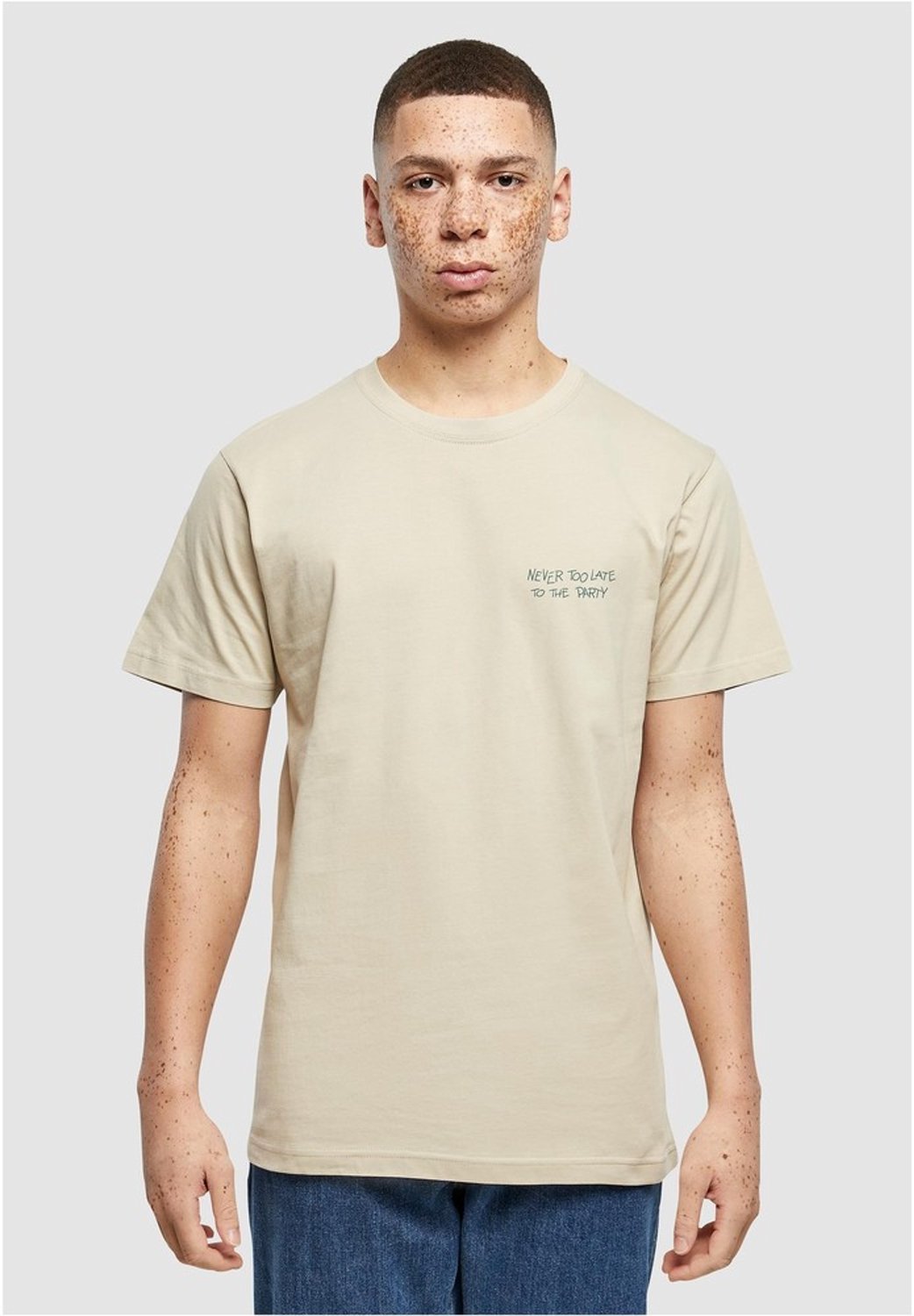 Mister Tee Never Too Late To The Party Heren Tshirt M Creme