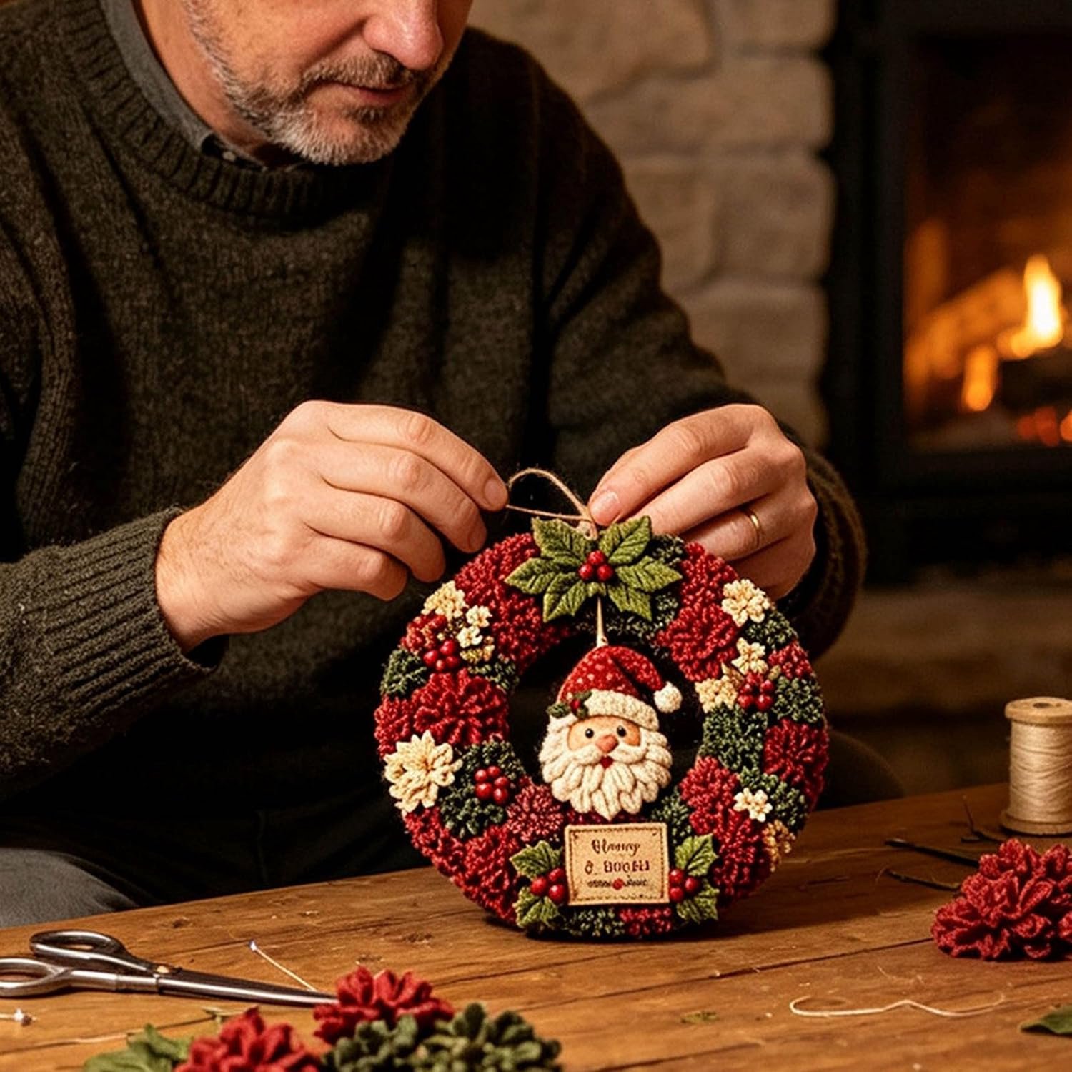 kerstkranspakket van stof - kerstkrans stof in prikken - kerst versieringen - kerstkrans voor buiten - kerstkrans maken - kerstkrans buiten - kerstkrans pakket - kerstkrans met patchwork - kerstkrans haakpakket - A – foto 4