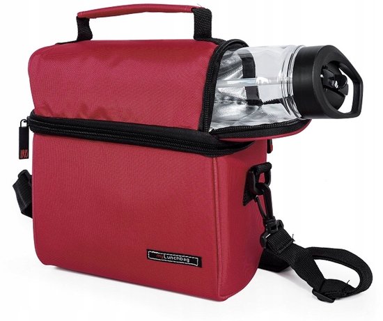 Merkloze Rode Thermos Lunchtas met 2 Bakjes en Drinkfles — afbeelding 4
