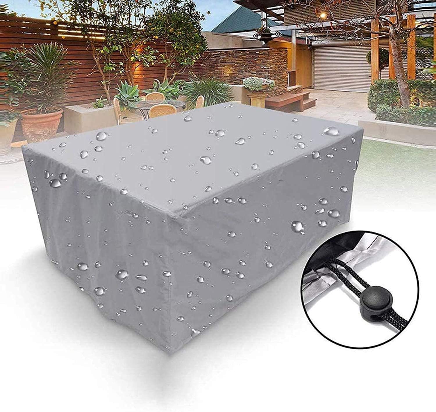 KCVV tuinmeubelhoes - 420d oxford beschermhoes voor tuintafel en stoelen - waterdicht en stofdicht - met trekkoord en opbergtas - 240 x 140 x 90 cm - Grijs - 1 stuk