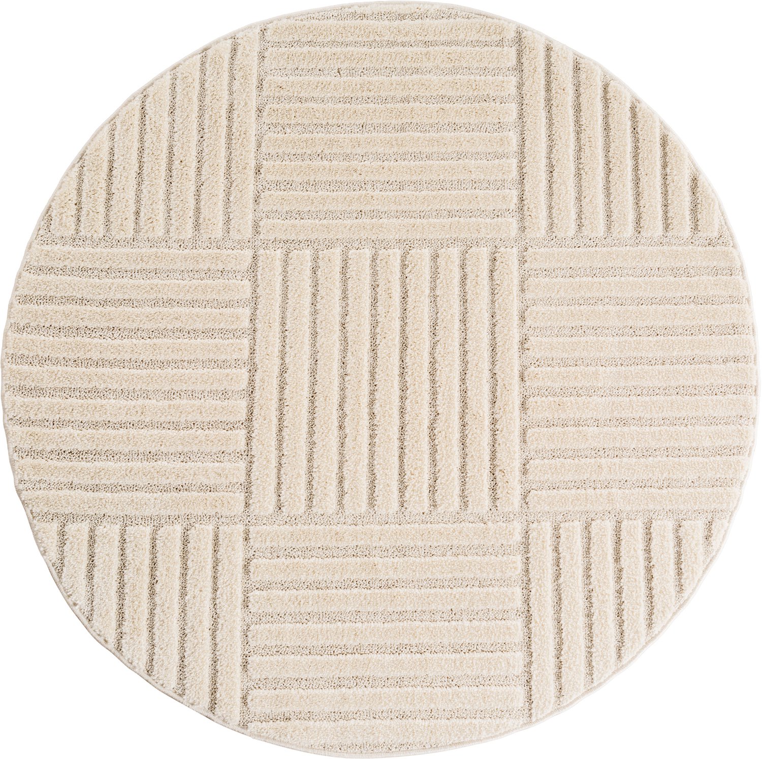 Moonay Kiyaro Kubo Vloerkleed Crème 160 cm rond - Japandi Scandinavisch - Geometrische Strepen - Hoog- en Laagpolig 3D