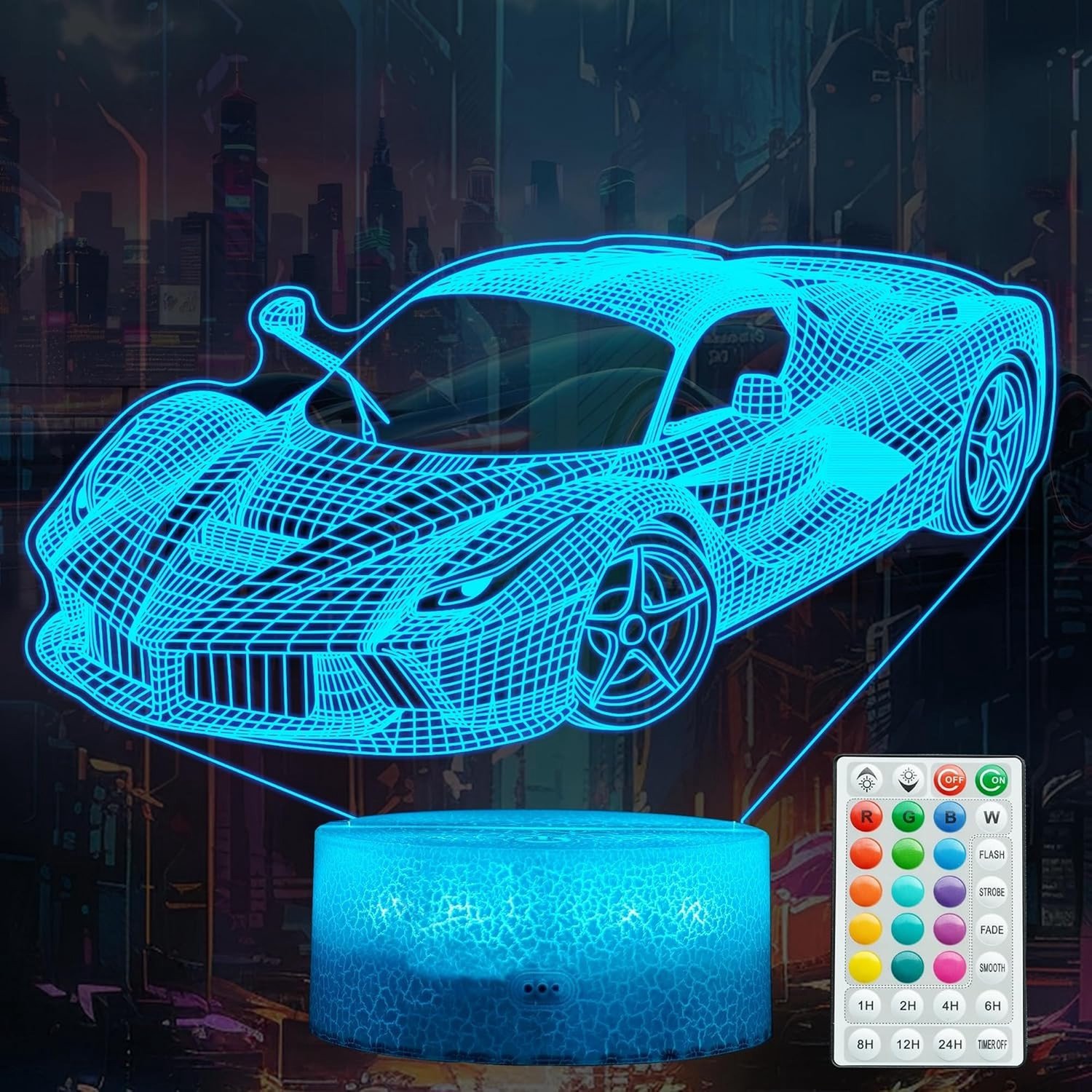 Raceauto Nachtlampje - Race Auto - - 3D Illusie met Afstandsbediening - Voor Jongens
